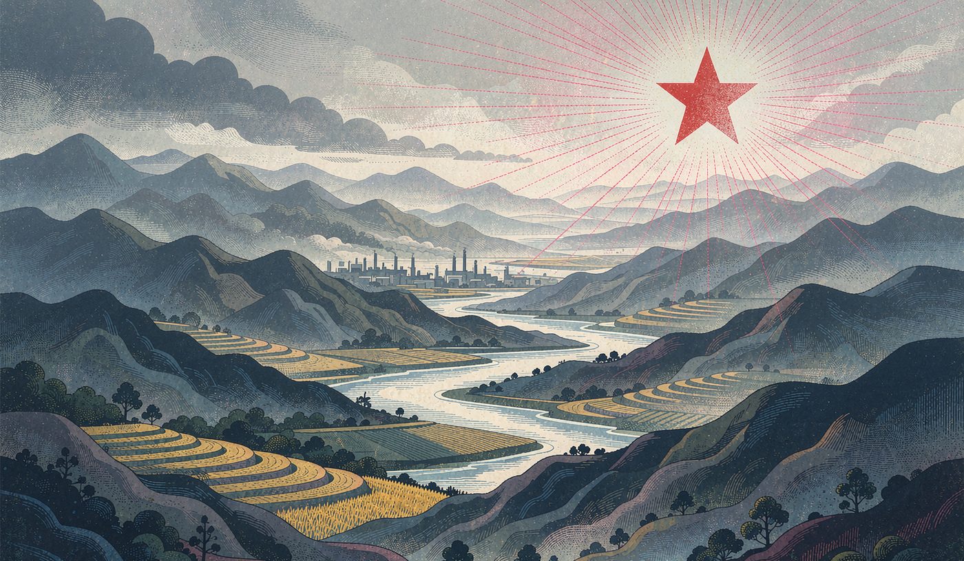 主視覺：紅星照耀下的山河與麥田